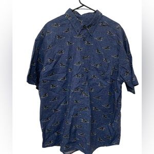 Woolrich Mens Button Up Shirt Blue Duck Hunting Dog Retriever Print Size XL
